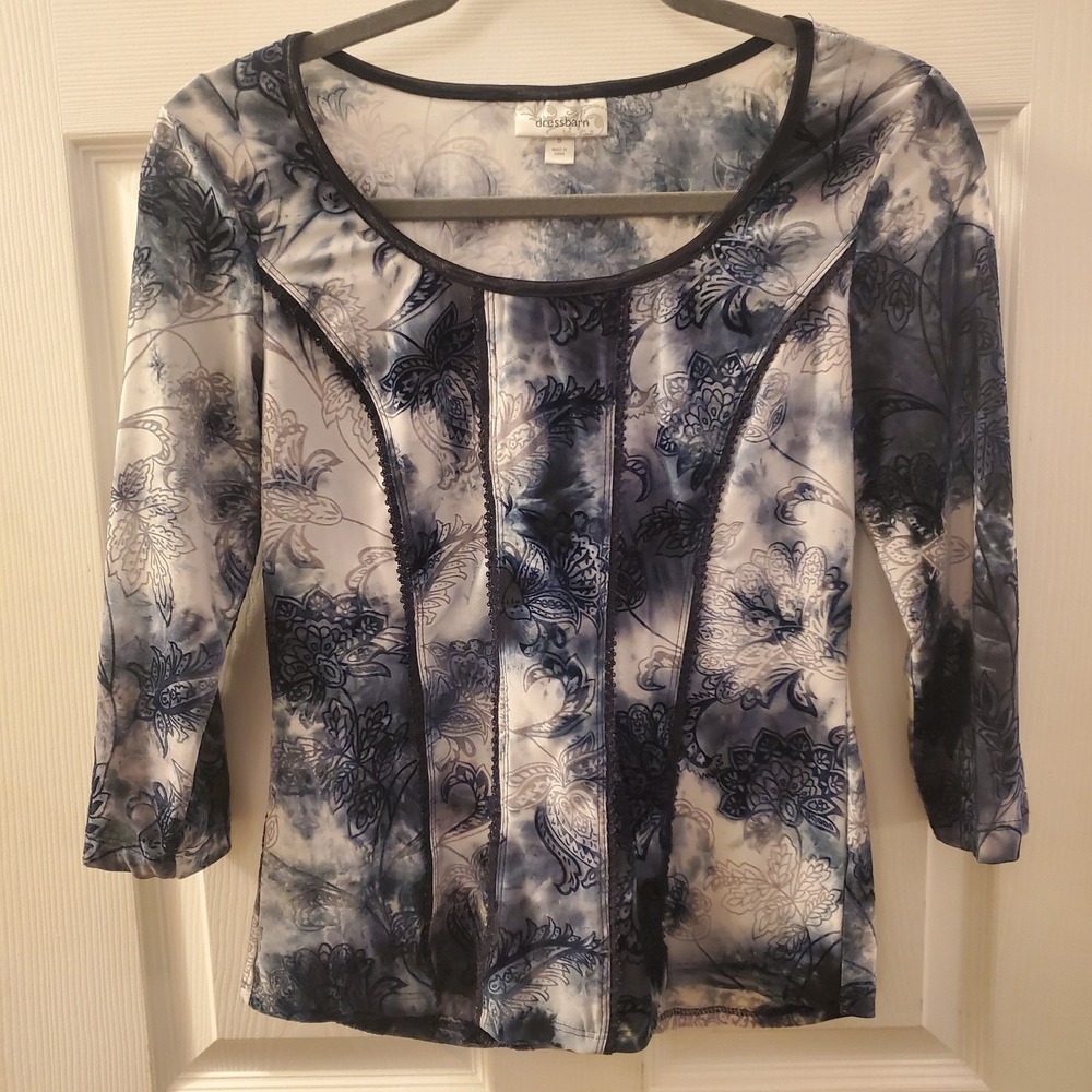 Velvet trimmed Top 3/4 slv S Blue Boho Fairy Grunge Unique Whimsigoth Dreamy